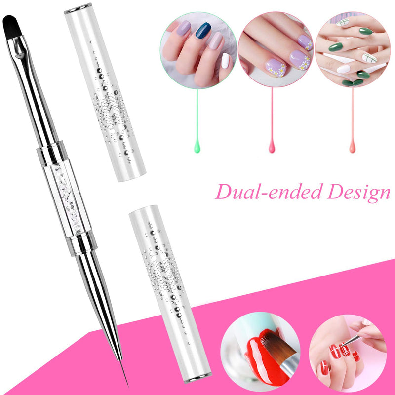 Ycyan 1Pcs Dual-ended Nail Design Brush Rhinestone Handle UV Gel Nail Brush Professional Nail Art Tools - BeesActive Australia