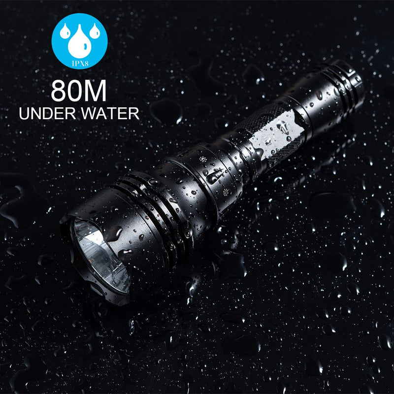 Genwiss Dive Light, Diving Flashlight Underwater Lights Scuba Diving Flashlight, 1000 Lumens Underwater 80M Flashlight for Diving Activities, Torch Light with Rechargeable Battery and USB Charge - BeesActive Australia