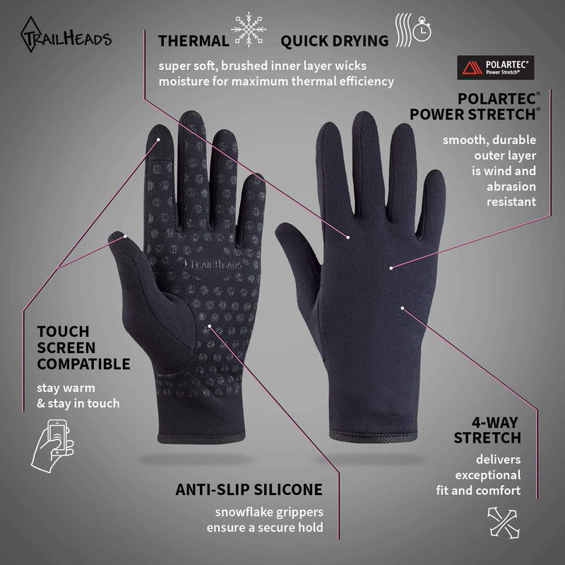 [AUSTRALIA] - TrailHeads Women’s Running Gloves | Touchscreen Gloves | Power Stretch Winter Running Accessories solid black Small 