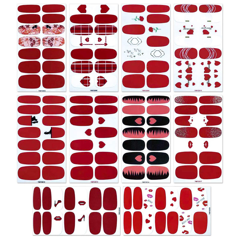 SILPECWEE 10 Sheets Adhesive Nail Art Stickers Decals 1Pc Nail File Valentine's Day Nail Polish Wraps Strips Manicure Accessories For Women NO1 - BeesActive Australia