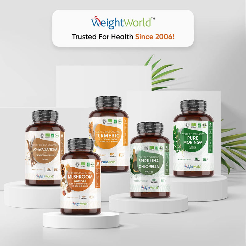 Organic Mushroom Complex 8-180 Capsules - 1000mg - Lion's Mane and 7 Mushroom Blends (Reishi, Chaga, Cordyceps, Shitake, Oyster, Maitake & Coprius) - Added Turmeric & Ginger - Vegan Capsules - BeesActive Australia