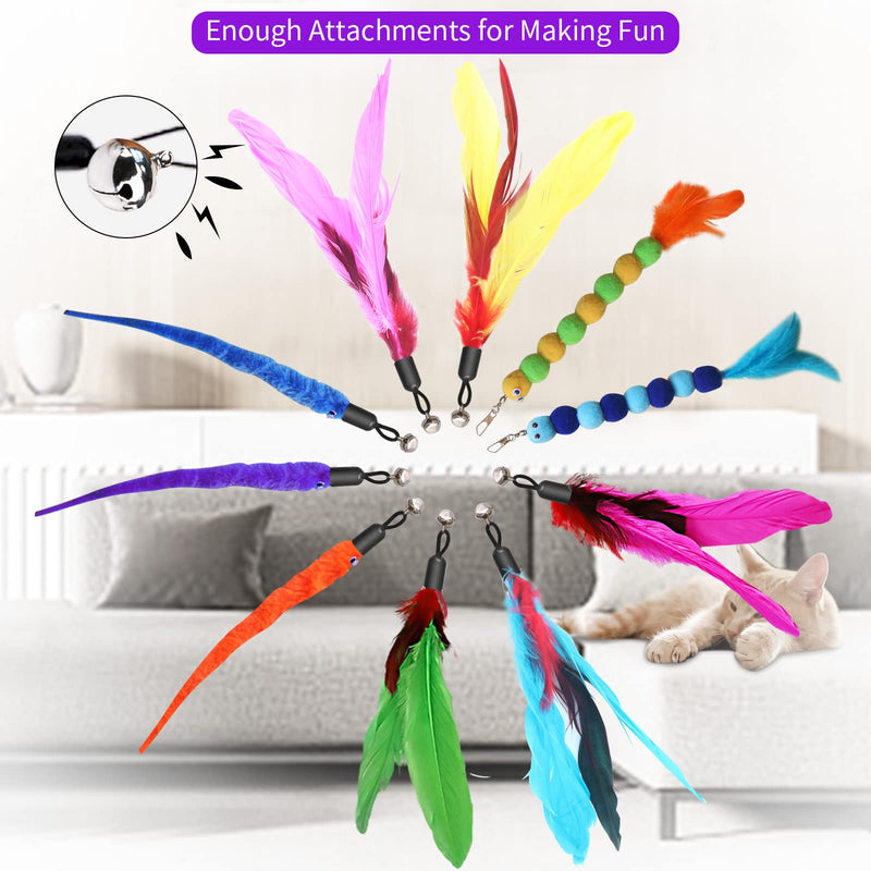Cat Toys, Atosun 2PCS Retractable Cat Feather Toys, 10PCS Replacement Teaser Refill, 1PC Rainbow Ribbon Wand Interactive Kitten Toys for Indoor Cat Make Exercise - BeesActive Australia