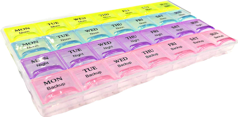 Weekly Pill Box 7 Day 28 Compartments Tablet Organiser with Labels Requisite Needs - BeesActive Australia