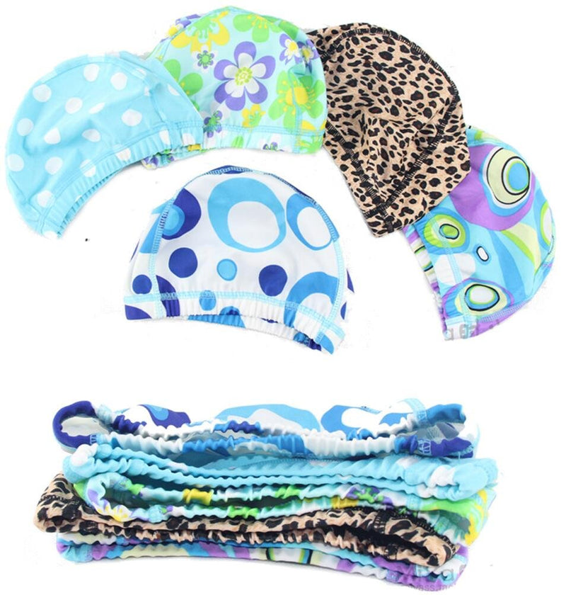 [AUSTRALIA] - Yusylvia Multicolor Swimming Caps, Fashion Motif Pattern Swim Hat Bath Cap, for Adult Older Boys and Girls,Pack of 5 Pieces (Random Style) flower color 