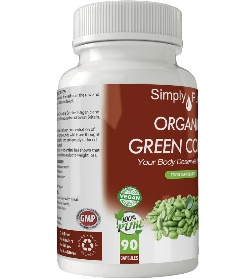 Simply Pure Organic Vegan Green Coffee Capsules x 90, 100% Natural Soil Association Certified, 500mg, Gluten Free and GM Free - BeesActive Australia
