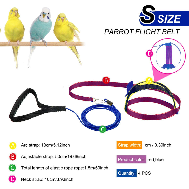Shappy 4 Pieces Pet Parrot Bird Harness Leash Adjustable Bird Flying Harness Traction Rope with Cute Wing for Parrots Pigeons Budgerigar Lovebird Outdoor Training Toy S Red, Blue - BeesActive Australia