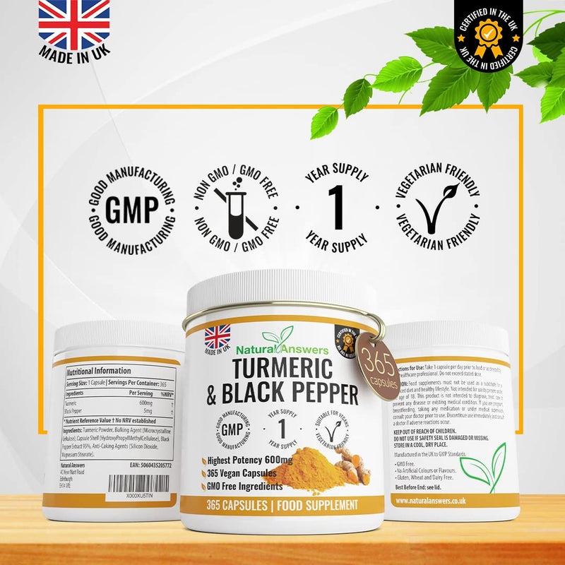 365 Turmeric Capsules 1 Year Supply High Strength Turmeric Capsules with Black Pepper Turmeric Tablets 365 Vegetarian Capsules Turmeric Curcumin One A Day Turmeric Supplement Curcumin - BeesActive Australia