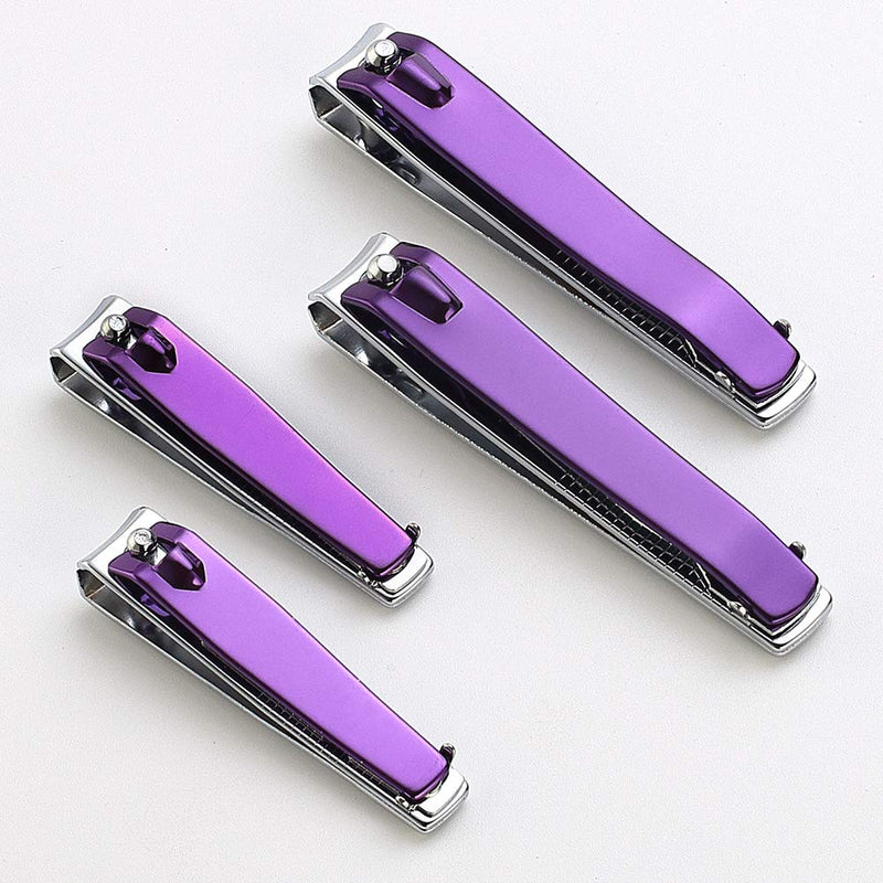 JXS 4 Pcs Purple Nail Clippers, Fingernail and Toenail Clipper, Sharp and Durable Nail Cutter with Nail File 4*Purple - BeesActive Australia