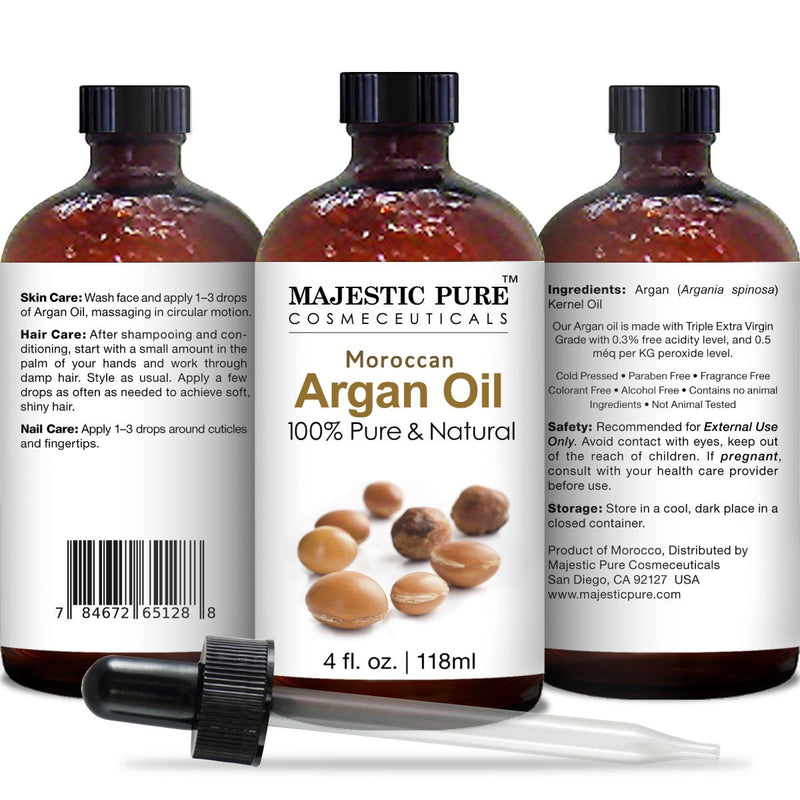 Majestic Pure Moroccan Argan Oil for Hair, Face, Nails, Beard & Cuticles - for Men and Women - Pure & Natural, 4 fl. oz. - BeesActive Australia