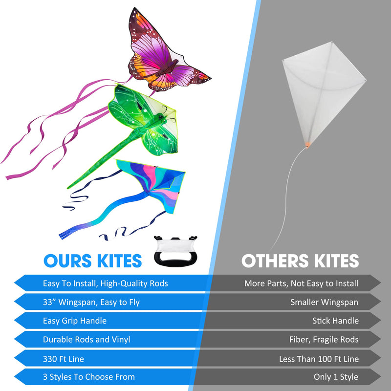 Crogift 3 Pack Large Kites - Butterfly Delta Dragonfly Kites Easy to Fly for Adults Kids Beach Park Outdoor Game Activities - BeesActive Australia