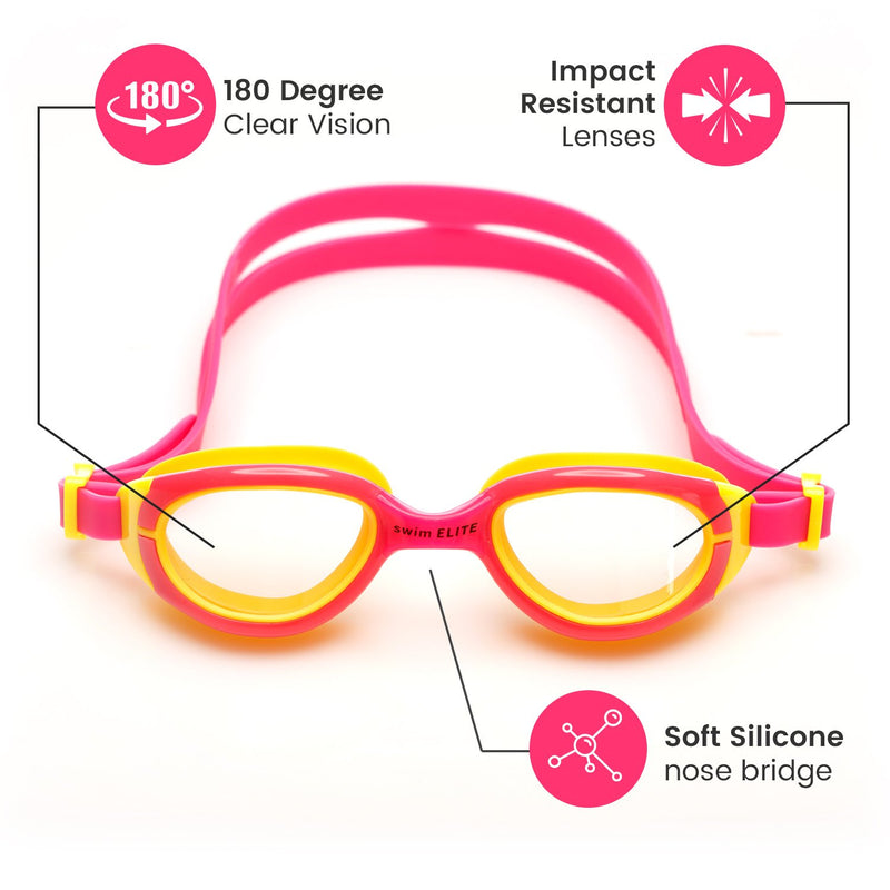 [AUSTRALIA] - SWIM ELITE Kids Goggles for Swimming with Fun Car Hard Case for Kids & Toddlers Age 2-8 Years Old Pink 