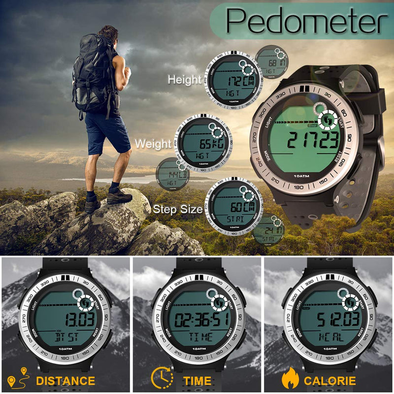 10 ATM Waterproof Sports Watch Pedometer for Men Boys Scuba Diving Watch with Lap Stopwatch and Alarm Clock Function, 12/24 Hour Format Selectable - BeesActive Australia