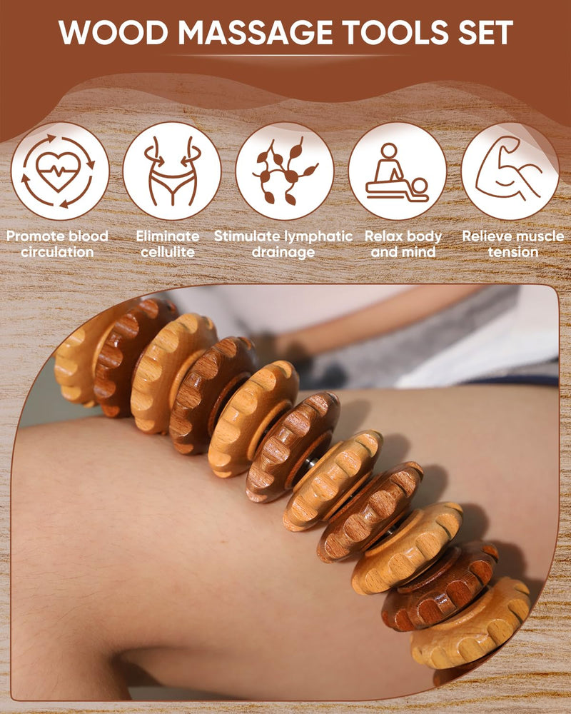 Wood Therapy Massager Roller, Wooden Massage Tool Relax Tight Muscles for Leg, Maderoterapia Kit Colombiana for Lymphatic Drainage, Anti Cellulite, Body Sculpting, Skin Smoothing, Beech - BeesActive Australia