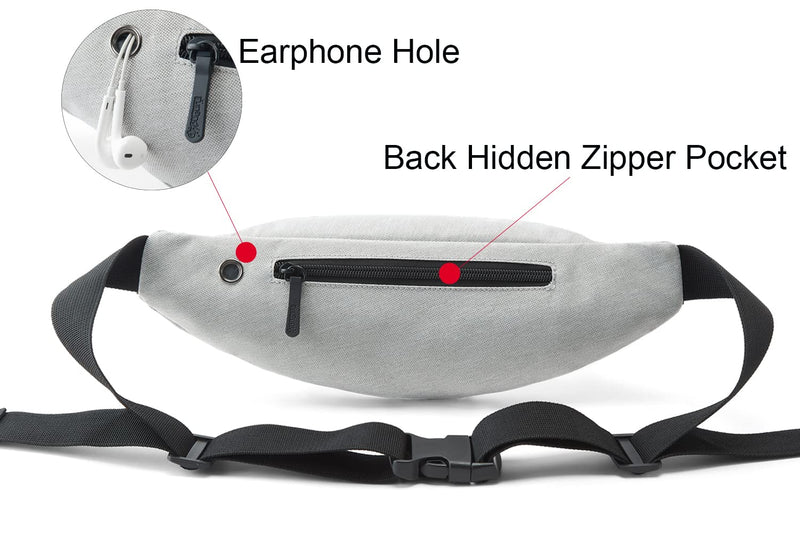 Fanny Pack for Men Women Waist Pack Bag with Headphone Jack and 3 Zipper Pockets Adjustable Straps (Light Gray) Large-Light Gray(3 Zipper Pockets) - BeesActive Australia