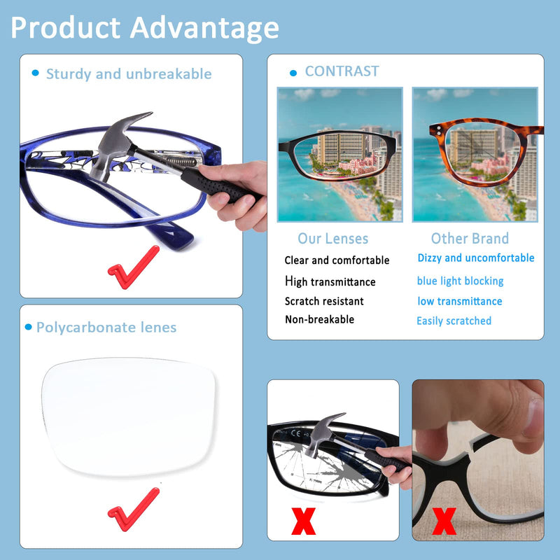 Kerecsen 6 Pack Reading Glasses for Women Men Blue Light Blocking With Spring Hinge computer readers for Ladies Eyeglasses 6 Mix Color-1 2.5 x - BeesActive Australia