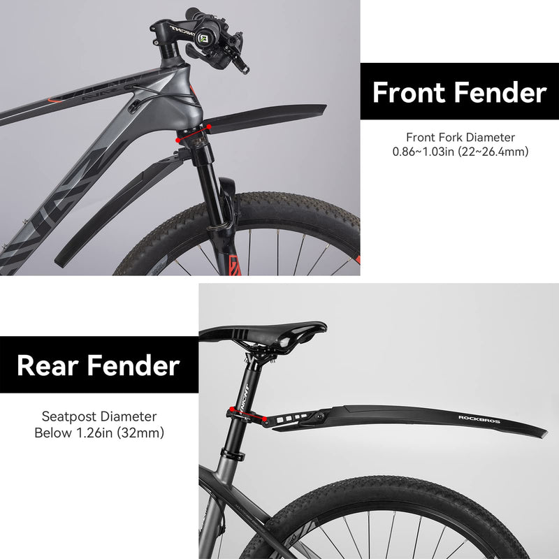 ROCKBROS Bike Fender Set Adjustable Front Rear Bicycle Fenders MTB Mud Guards Cycling Splash Guard for Mountain Road City Bike Riding - BeesActive Australia
