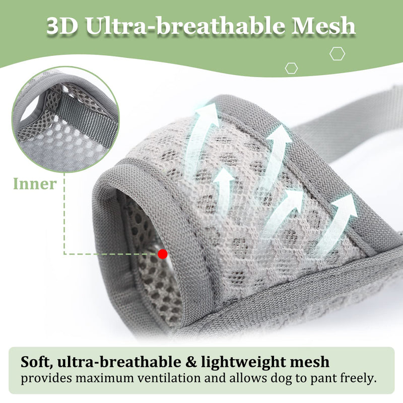 Dog Muzzle, Soft Mesh Muzzle for Small Medium Large Dogs Chihuahua Poodles Beagle Dachshund Corgis Labrador Golden, Puppy Muzzle for Biting Chewing Grooming, Allows Panting Drinking Grey XS-(Snout 5¼”-6”) - BeesActive Australia