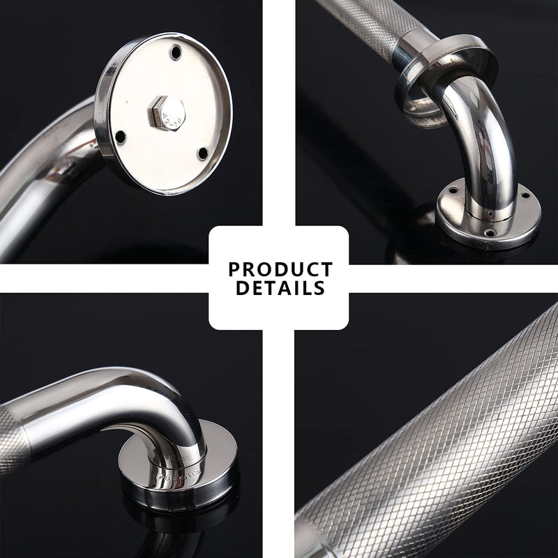 12inch Anti Slip Shower Grab Bar Handle, Chrome Stainless Steel Bathroom Grab Bar, Knurled Bathroom Balance Bar,Safety Hand Rail Support,Handicap Elderly Senior Assist Bath Handle 12 Inch (Pack of 1) Silver Knurled (304) - BeesActive Australia