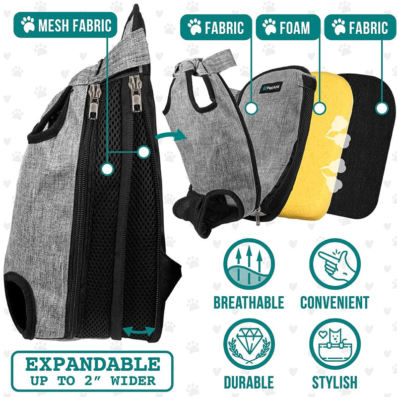 PetAmi Dog Carrier Backpack, Adjustable Dog Pet Cat Front Carrier Backpack | Ventilated Dog Chest Carrier for Hiking Camping Travel, Sling Bag for Small Medium Dog Cat and Puppies Large Heather Grey - BeesActive Australia