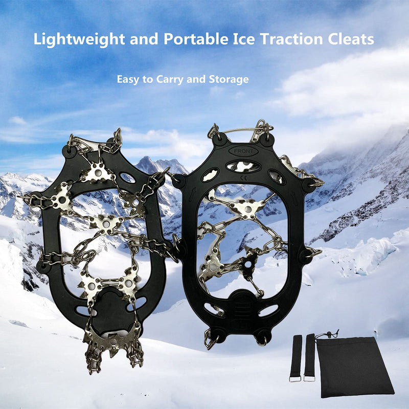 Crampons Upgrade 28 Stainless Steel Spikes, Ice Cleats Traction Snow Grips for Shoes and Boots Men Women Anti Slip Spikes for Hiking Walking Climbing Mountaineering Ice Fishing X-Large - BeesActive Australia
