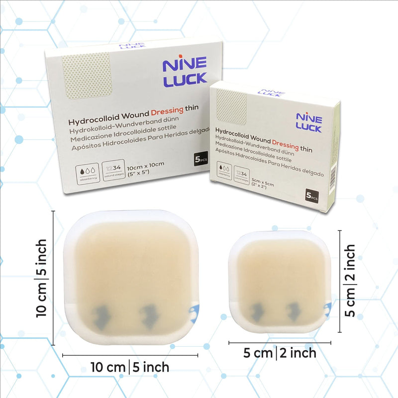 5pcs - 5cm x 5cm Hydrocolloid Wound Dressing Pads with Border - Sterile Waterproof Adhesive Bandages for Wounds - Medical and First Aid Supplies – for Cuts Scratches Burns Pressure Sores e.g. 5x5 cm (Pack of 5) - BeesActive Australia