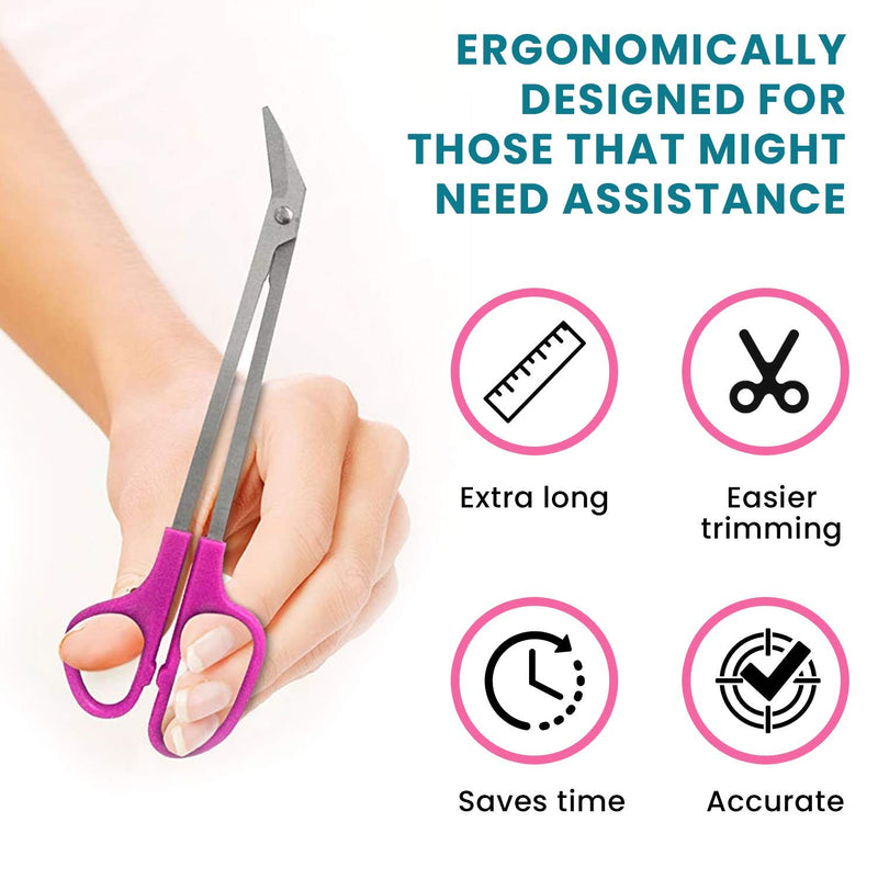 Happy Healthy Smart Toenail Scissors for Seniors | Long Stainless Steel 8 1/4 Inch Nail Clippers with Ergonomic Design, Long Handle and Angled Blades, Ideal Nail Tool for Men & Women- Purple - BeesActive Australia