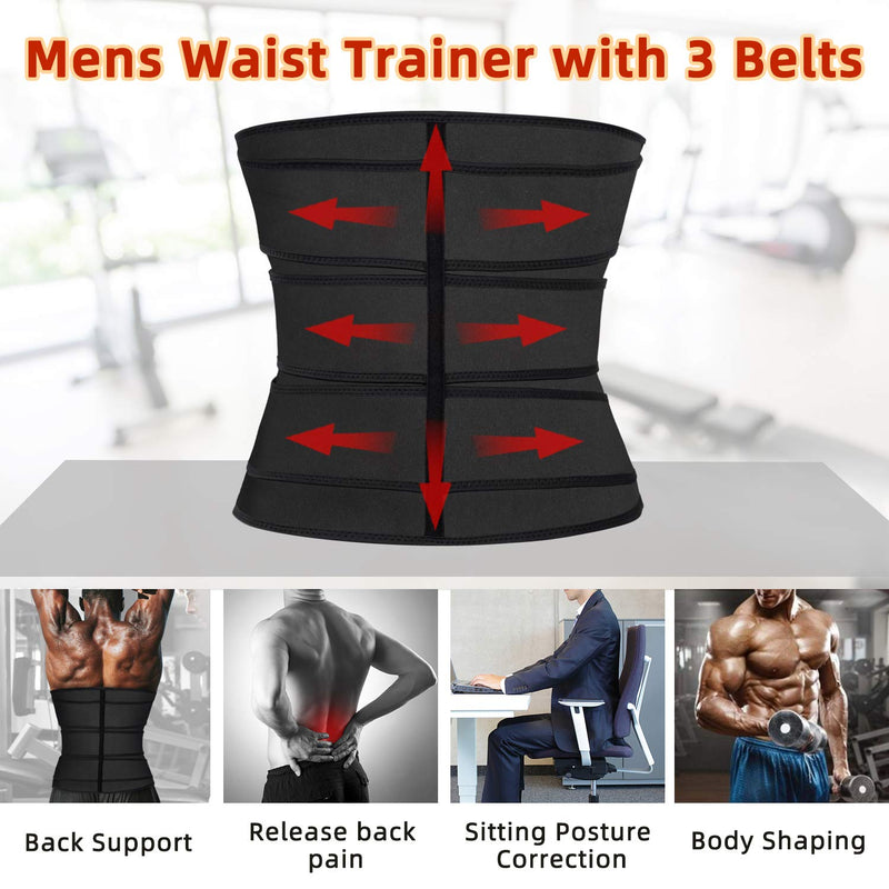 Mens Workout Waist Trainer Neoprene Corset Sauna Sweat Trimmer Cincher Slimming Belly with Belts Black Waist Trainer Belt Small - BeesActive Australia