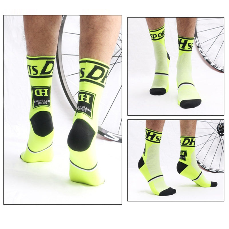 Men's Cycling Socks Unisex Breathable Sports Running Trekking Athletic Basketball Socks 3 Pairs(white+green+orange) - BeesActive Australia