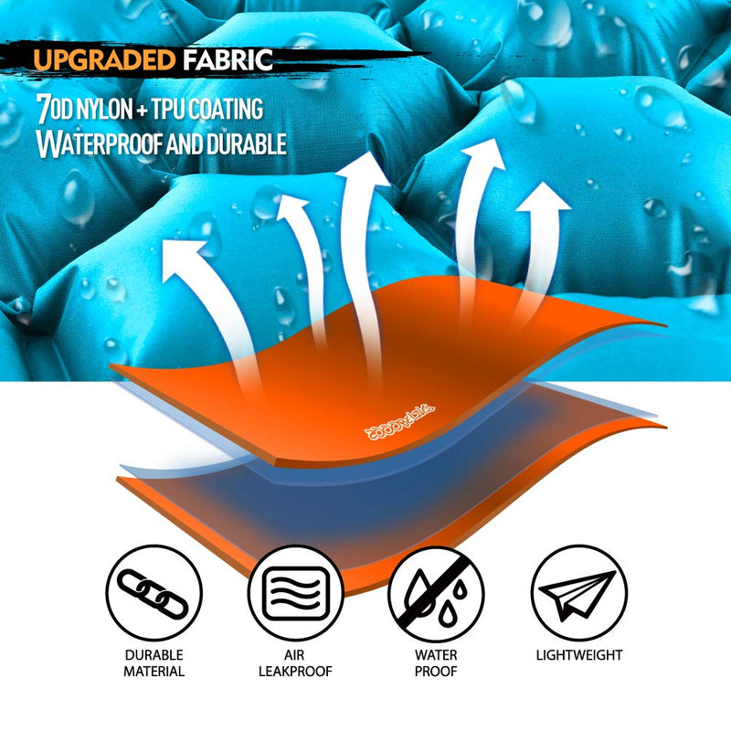 ZOOOBELIVES Ultralight Sleeping Pad with Built-in Pillow, Inflatable Camping Mattress for Backpacking, Traveling and Hiking, Compact and Portable Camp Mat Aqua Blue - BeesActive Australia