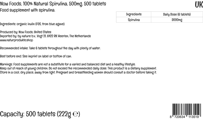 Now Foods, Certified Organic Spirulina, 500mg, High Dose, 500 Vegan Tablets, Lab-Tested, Soy Free, Gluten Free, Vegetarian, Non-GMO - BeesActive Australia