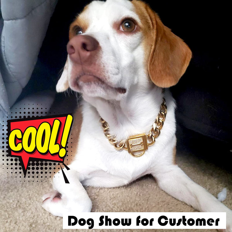 PRADOG Gold Chain Dog Collar Bling Cuban Link Dog Collars with Zirconia Buckle 19mm 18k Gold Silver Dog Chain Necklace Puppy Collar(12 to 26in) 24" ( Fits Neck 22" to 23.5") - BeesActive Australia