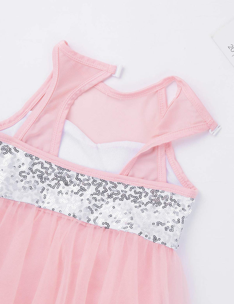 [AUSTRALIA] - vastwit Kids Girls Mock Neck Shiny Sequins Leotard Lyrical Dance Latin Tutu Dress Modern Contemporary Costumes Pink 12 