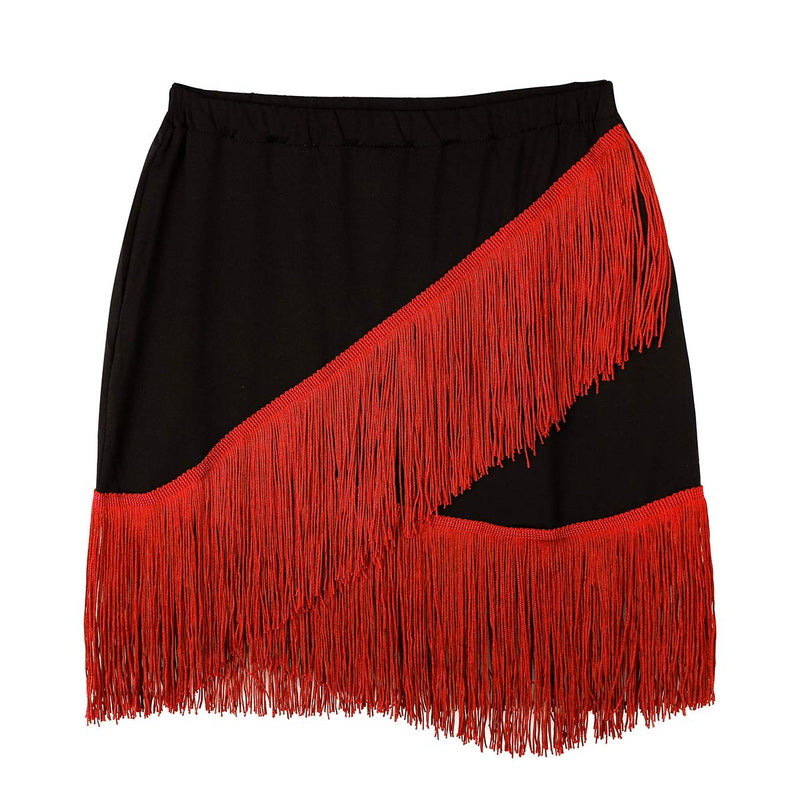[AUSTRALIA] - YiZYiF Womens Latin Tango Ballroom Tassel Fringe Skirt Samba Salsa Dance Dress Costume Black&red Small 