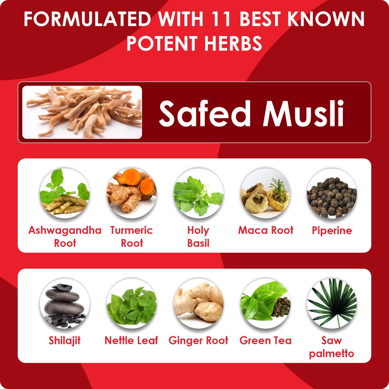 Safed Musli Extract Supreme Quality, High Potency Added Piperine to Boost Absorption, 5750mg Extra Strength with 11 Potent Herbs Support Boost Stamina & Muscle Building 90 Veg Capsule-Amalth - BeesActive Australia