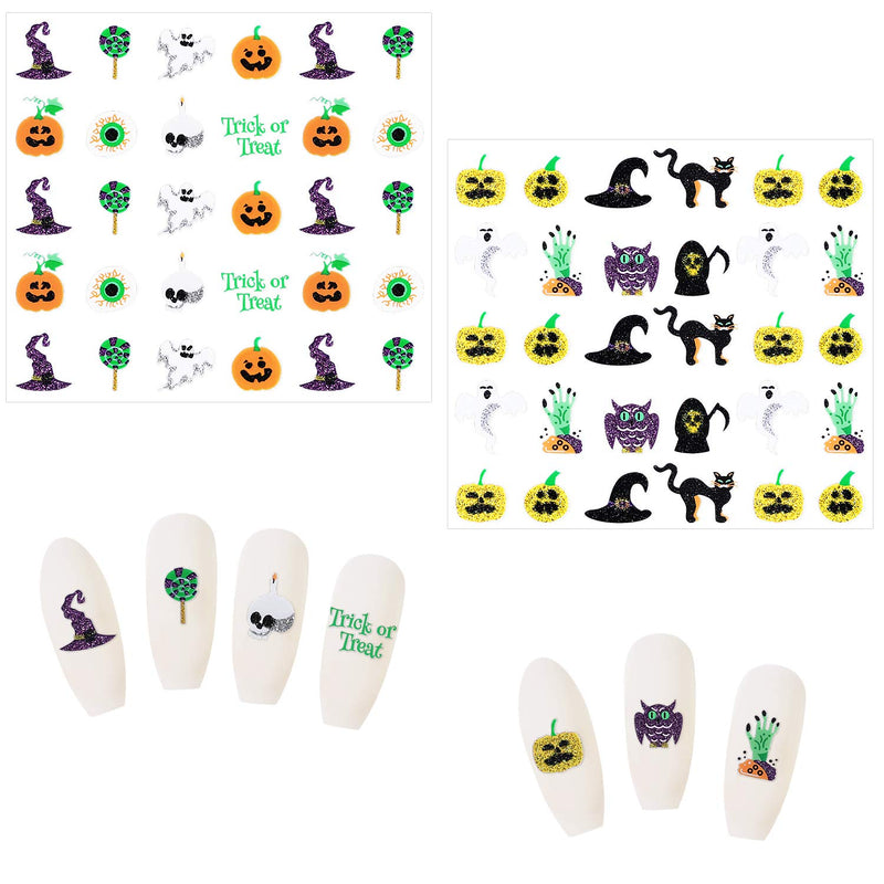 URATOT 12 Sheets Halloween Holographic Nail Stickers Art Self-Adhesive Stickers for Halloween Party Nail Salon - BeesActive Australia