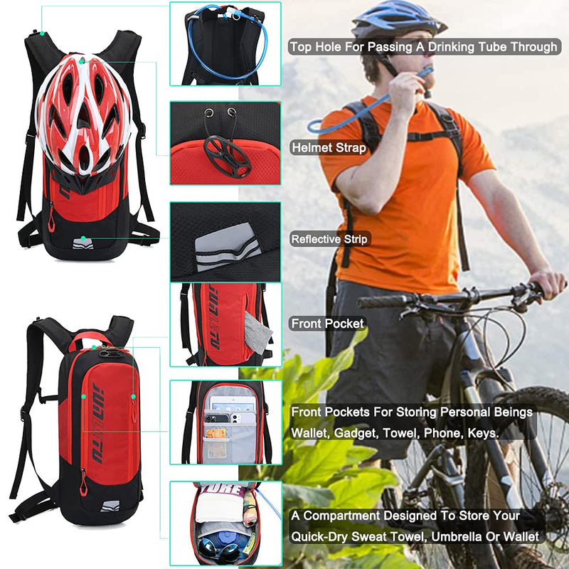 Clape Hydration Backpack with 2L Water Bladder, Small Mountain Bike Backpack Nylon Water Pack Lightweight Bicycle Daypack for Running, Hiking, Cycling, Camping OT04-Red - BeesActive Australia