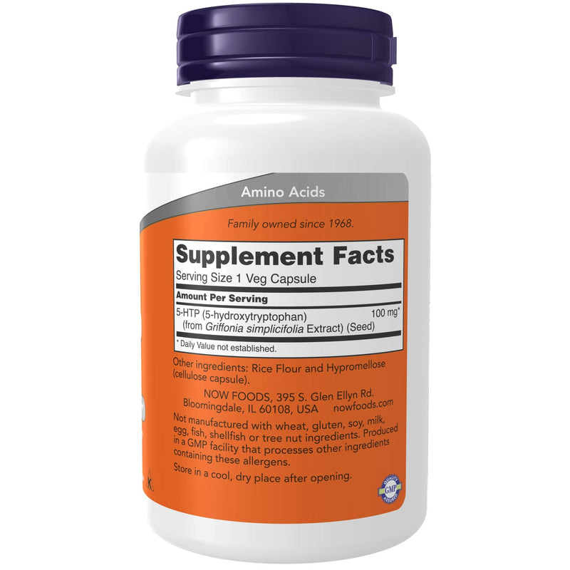 NOW Supplements, 5-HTP (5-hydroxytryptophan) 100 mg, Neurotransmitter Support*, 120 Veg Capsules - BeesActive Australia