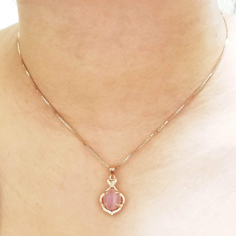 Rose Quartz Pendant Necklace Pink Crystal Teardrop Chain Natural Gemstone Healing Chakra Opal Stone Jewelry for Women Girls (Rose Gold A) - BeesActive Australia