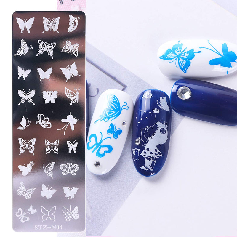 5 Pcs Nail Polish Printing Plate+1 Piece Of Stamper+1 Piece Of Scraper Diy Set Butterfly Rose Bohemian Feather Leaf Cat Pattern Nail Art Decoration - BeesActive Australia