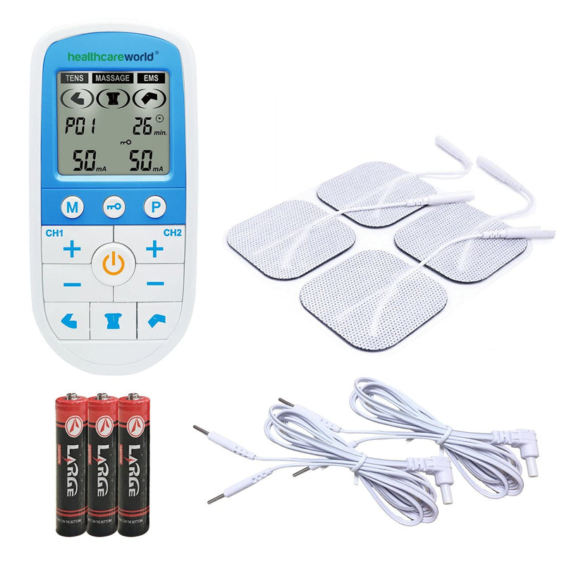 TENS Machine Plus EMS Massager Combo Device TENS Muscle Stimulator & Massage Dual Channel Pain Reliever by Healthcare World - BeesActive Australia