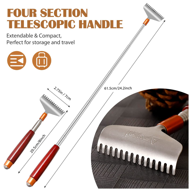 Long Back Scratcher, Azymi Telescopic Back Scratcher for Men Women 24Inch with Wood Handle- Massage Roll, Upgraded Wide Steel 15-Tooth Head, Compact Sturdy Metal Hand Back Scratchers Massager L - BeesActive Australia