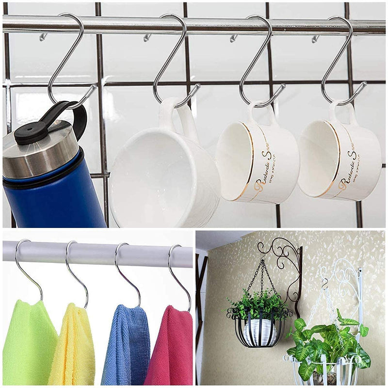 Juvielich 2.5" Wall Mounted S Shaped Hook Hangers for Towel Bag Key Kitchen Utensils, Thickness 3.6-4mm / 0.14"-0.16" Silver Colored, 20 Pcs - BeesActive Australia