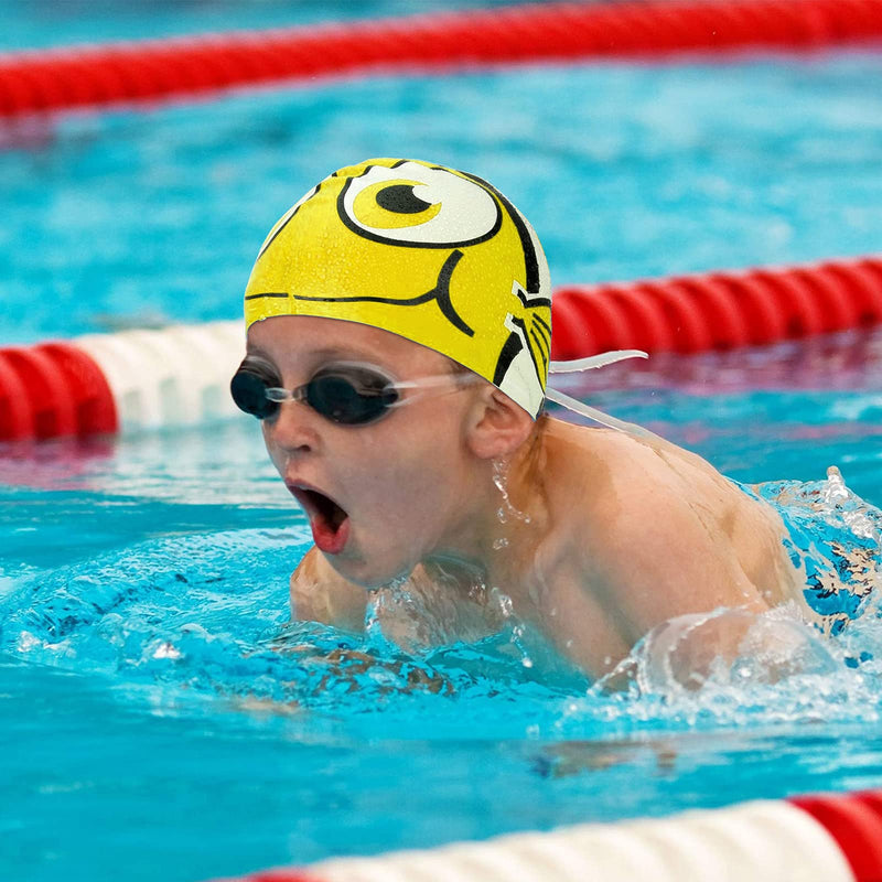 2Packs Kids Cartoon Fish Swim Caps Children Elastic Swimming Hats Silicone Swimming Caps for Girls and Boys Waterproof Stretchy Swim Bathing Caps Keep Hair Clean Dry (1*Blue and 1*Yellow ) - BeesActive Australia