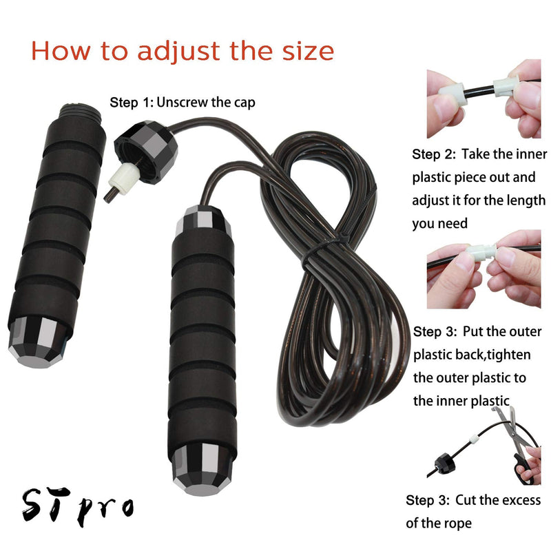 Jump Rope - Adjustable Skipping Rope Comfortable Foam Handles for Any Skill Level, Men, Women & Kids - Great for Crossfit Training, Boxing, and MMA Workouts Black Handle02 - BeesActive Australia