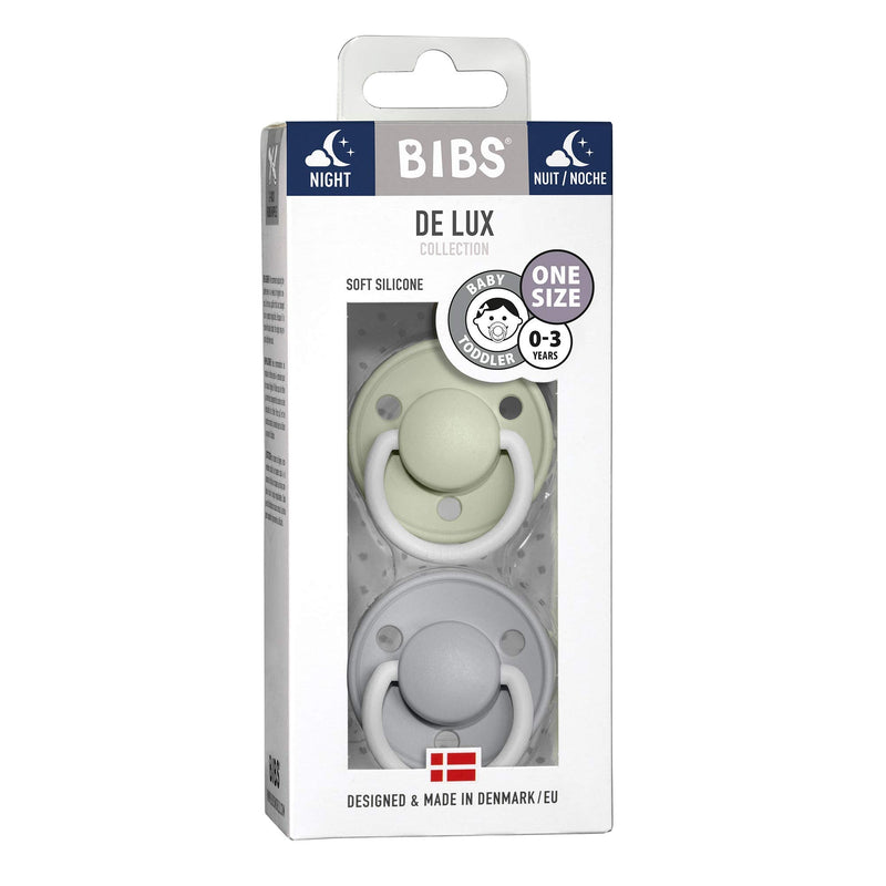 BIBS Pacifiers - De Lux Collection | BPA-Free Baby Pacifier | Made in Denmark | Set of 2 Sage Night/Cloud Night Color Premium Soothers | Size One Size - BeesActive Australia