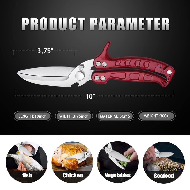 DRAGON RIOT Heavy Duty Poultry Shears - A Must Have Kitchen Shears for Chicken and Meat Cutting - Dishwasher Safe and Stainless Food Kitchen Scissors for Thanksgiving(Burgundy) Burgundy - BeesActive Australia