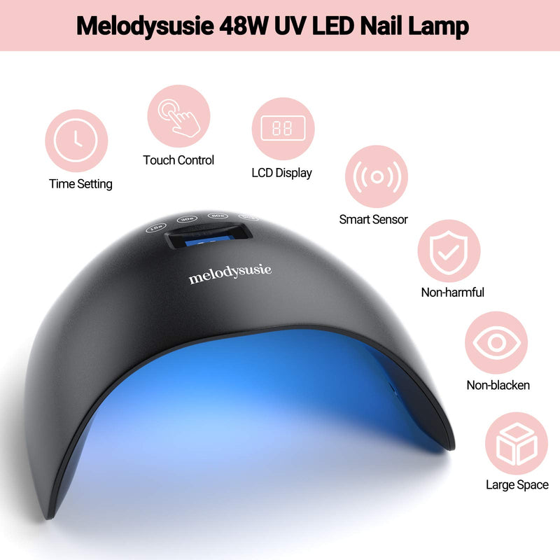MelodySusie 48W UV LED Nail Lamp Professional Nail Dryer with 4 Timer Setting and Automatic Sensor for Gel Nails Polish, Built-in LG Chips, UV Light for Nails, Suitable Salon and Home Use - BeesActive Australia