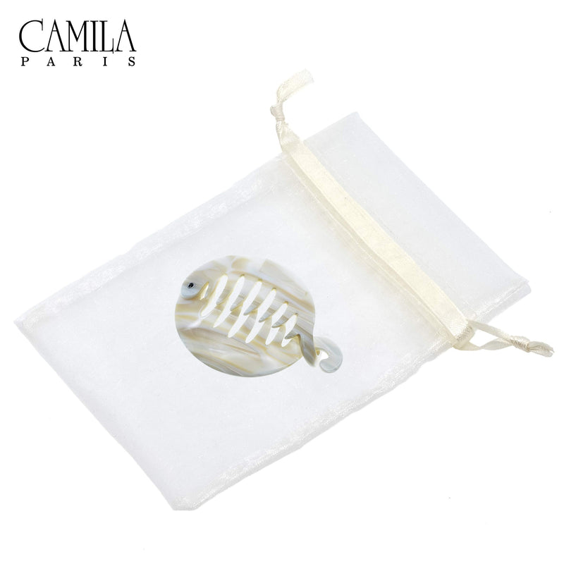 Camila Paris CP2338 3.25 inch French Banana Clip Hair Comb, Round Beige Girls Ponytail Holder Interlocking Banana Combs For Volume Thick Hair. Fashion Styling Hair Accessories for Women Made in France Beige Handmade - BeesActive Australia