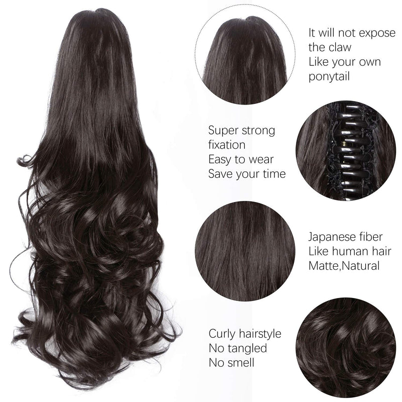 Yamel Ponytail Extension 16" Long Curly Wavy Claw Jaw Clip in Synthetic Hairpiece Pony Tail Tale Ponytail Hair Extensions 4A# Dark Brown - BeesActive Australia