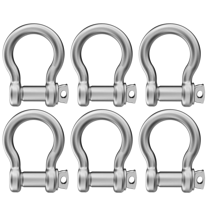 Hulless 1/4 Inch D Ring Shackles 6 mm Screw Pin Anchor Shackle 304 Stainless Steel Heavy Duty Bow Shape Load Clamp for Traction Steel Wire 6 Pcs. - BeesActive Australia